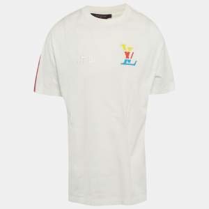 مملوكة مسبقًا Louis Vuitton White Logo Embossed Jersey T-Shirt M
