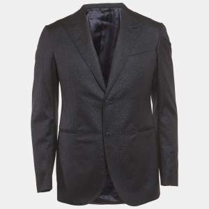 Pre Owned Louis Vuitton Navy Blue Wool Blend Monogram Shimmer Blazer M 