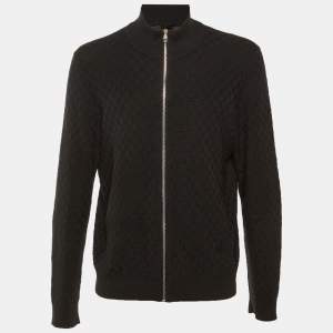 Pre Owned Louis Vuitton Black Damier Cotton & Wool Knit Zip Up Pullover XL
