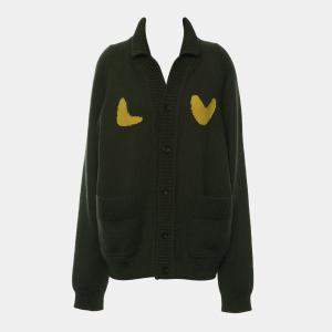 مملوكة مسبقًا Louis Vuitton x Nigo 2022 Green Wool Knitted Button Up Cardigan