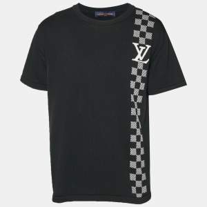Pre Owned Louis Vuitton Black Damier Stripe Jersey Crew Neck T-Shirt XXL