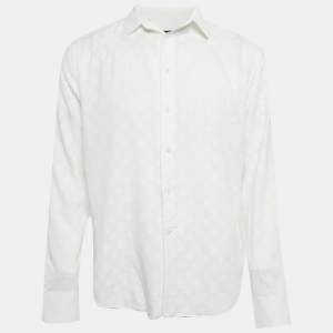 مملوكة مسبقًا قميص لوي فيتون قطن أبيض شعار بأزرار أمامية مقاس متوسط