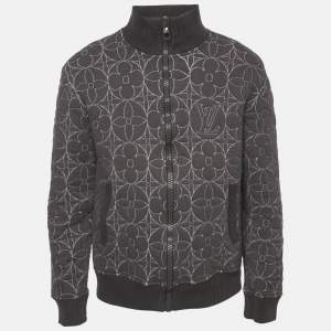 Pre Owned Louis Vuitton Grey Monogram Flower Quilted Zip-Up Jacket L