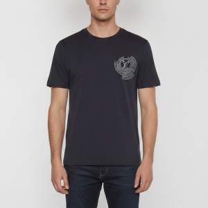 مملوكة مسبقًا Louis Vuitton Navy Blue Articles De Voyage Appliqué Jersey T-Shirt XL