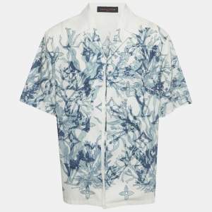 مملوكة مسبقًا Louis Vuitton White Aqua Garden Monogram Print Poplin Shirt L