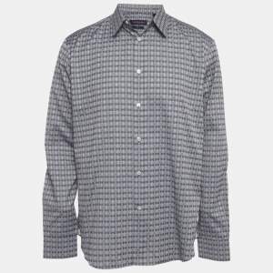 مملوكة مسبقًا Louis Vuitton Grey Monogram Check Cotton Slim Fit Shirt XL 