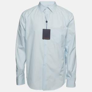Pre Owned Louis Vuitton Blue Logo Embroidered Poplin Dress Shirt XL