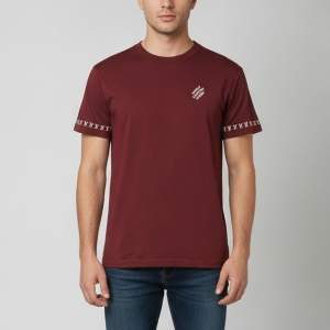 Pre Owned Louis Vuitton Burgundy Logo Patterned Knit T-Shirt S