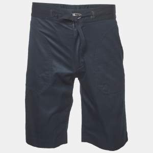 Pre Owned Louis Vuitton Navy Blue Cotton Logo Buckle Shorts M