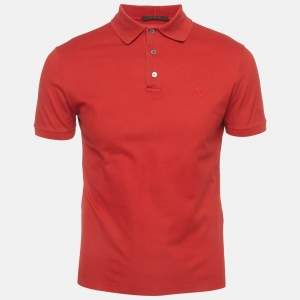 Pre Owned Louis Vuitton Red Cotton Pique Short Sleeve Polo T-Shirt S