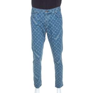 Louis Vuitton x Supreme Blue Monogram Jacquard Denim Jeans 3XL