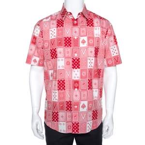 Louis Vuitton Red & White LV Cards Print Cotton Regular Fit Shirt L