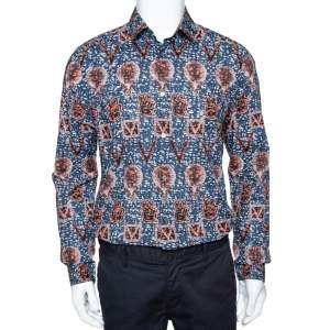 Louis Vuitton Navy Blue Printed Cotton Long Sleeve Shirt L