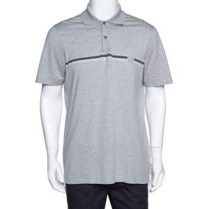 Louis Vuitton Grey Cotton Pique Logo Detail Polo T-Shirt XL