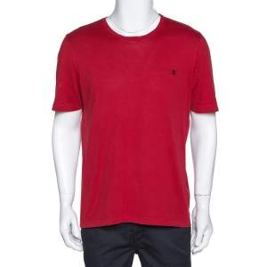 Louis Vuitton Red Cotton Logo Embroidered Crew Neck T Shirt XL