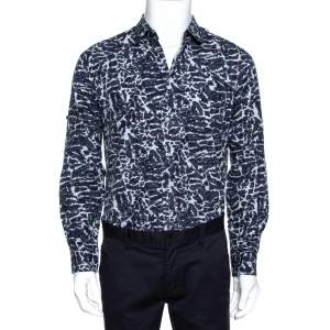 Louis Vuitton Navy Blue Printed Cotton Long Sleeve Shirt M
