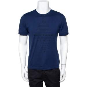 Louis Vuitton Navy Blue Printed Cotton & Silk Malle Aero T-Shirt S