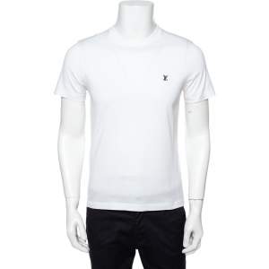 Louis Vuitton White Cotton Logo Embroidered Crew Neck T-Shirt S