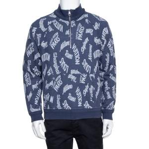 Louis Vuitton Blue Jacquard Cities Half Zip Sweater L