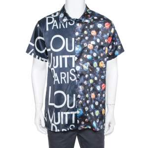 Louis Vuitton Navy Blue Split Hawaiian Galaxy Print Silk Shirt XL