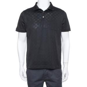 Louis Vuitto Black Cotton Damier Pique Polo T-Shirt L
