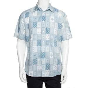 Louis Vuitton Grey & White Monogram Playing Card Printed Cotton Short Sleeve Shirt L