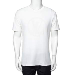 Louis Vuitton White Logo Printed Cotton Knit Crewneck T-Shirt L