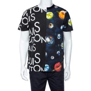 Louis Vuitton Black Split Hawaiian Galaxy Print Cotton Crew Neck T-Shirt M