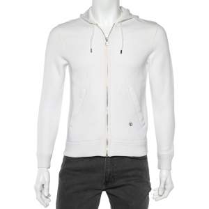 Louis Vuitton White Cotton Knit Zip up Hood Jacket XS