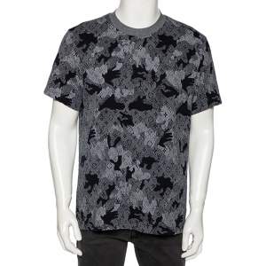 Louis Vuitton Navy Blue Camo Cotton Jacquard Crewneck T-Shirt XL