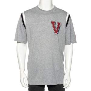 Louis Vuitton Grey Cotton Contrast Rib Detailed Crew Neck T-Shirt XXL