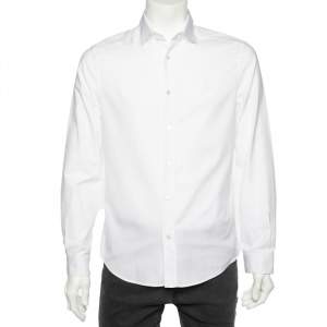 Louis Vuitton White Cotton Logo Embroidered Button Front Shirt M