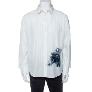 Louis Vuitton Off-White Striped Monogram Spray Print Detailed Regular Fit Shirt XXL 