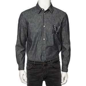 Louis Vuitton Charcoal Grey Lightweight Denim Button Front Shirt M