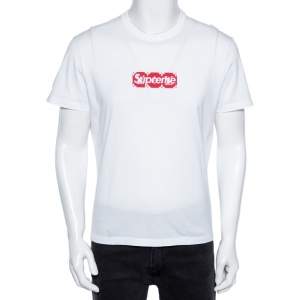 Louis Vuitton X Supreme White Logo Printed Cotton Short Sleeve T-Shirt S