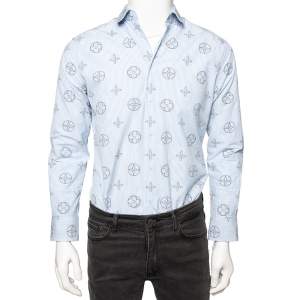 Louis Vuitton Blue Striped Logo Monogram Cotton Button Front Shirt XS