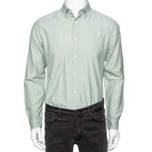 Louis Vuitton Light Green Cotton Logo Embroidered Button Front Shirt M 