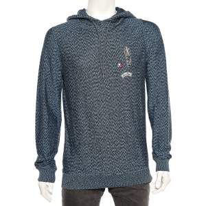 Louis Vuitton Blue Pattered Cotton Logo Patch Detailed Hoodie L 