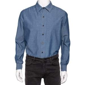 Louis Vuitton Blue Chambray Logo Printed Button Front Shirt L