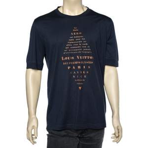 Louis Vuitton Navy Blue Printed Cotton Knit Crewneck T-Shirt XXL