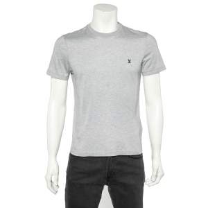 Louis Vuitton Light Grey Cotton Logo Embroidered Crewneck T-Shirt S