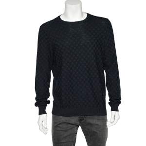 Louis Vuitton Navy Blue Damier Knit Crewneck Sweater M