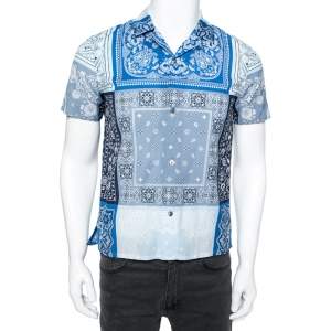 Louis Vuitton Blue Logo Paisley Printed Cotton Baseball Shirt XS