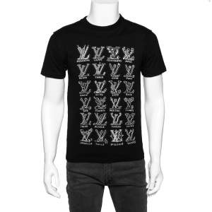 Louis Vuitton Black Cotton LV Stitched Crew Neck T-shirt S