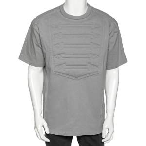 Louis Vuitton Grey Cotton Padded Embroidered Plastron Crew Neck T-Shirt XL