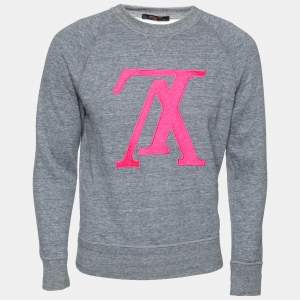 Louis Vuitton Light Blue Knit LV Embroidered Crew Neck Sweatshirt XS