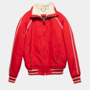 Louis Vuitton Red Cotton & Shearling Lined Zip Front Bomber Jacket S
