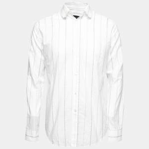 Louis Vuitton White Cotton Logo Embroidered Button Front Shirt L