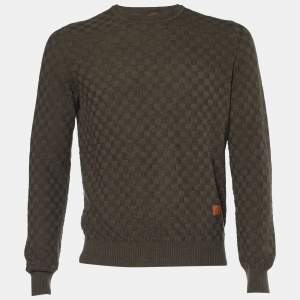 Louis Vuitton Grey Damier Knit Wool Long Sleeve Jumper S 