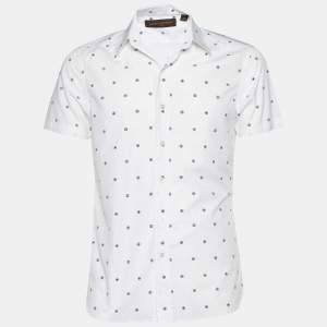 Louis Vuitton White Monogram Print Cotton Short Sleeve Shirt M